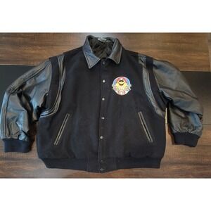 Vintage 1994 M&M Leader of the Pack Varsity Jacket Coat Black Wool Leather Large